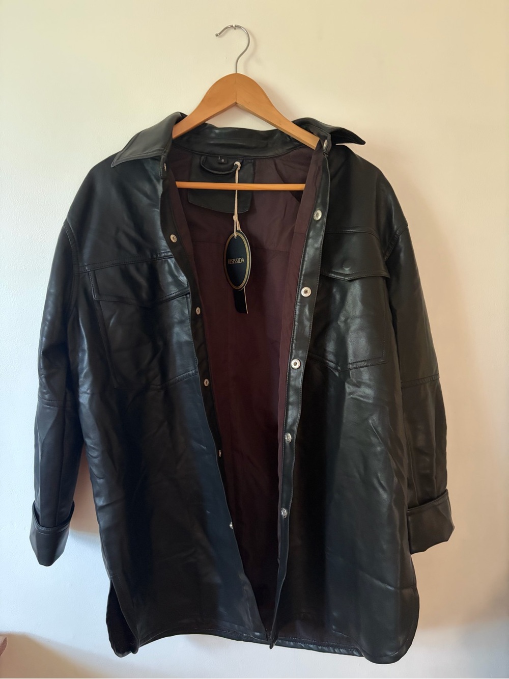 Women's Black Leather Button-Front Jacket